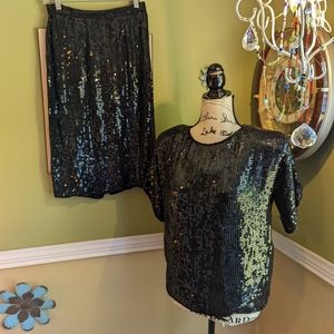 Vintage 2 piece Scarlet rage sequined skirt set.
